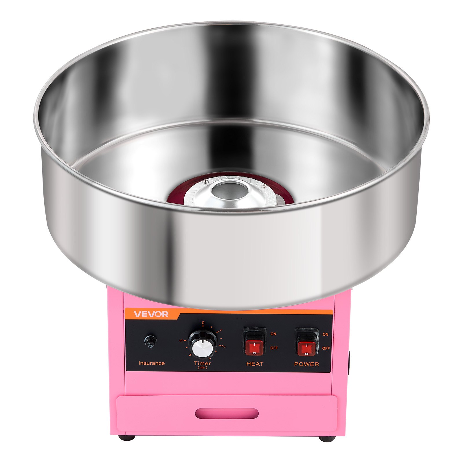 VEVOR Cotton Candy Machine Commercial 1000W Electric Candy Floss Maker Pink, Ideal for Home, Carnival, Birthday, Family Party, Easy Use with 20.5 in Stainless Steel Bowl, Storage Drawer, Sugar Scoop