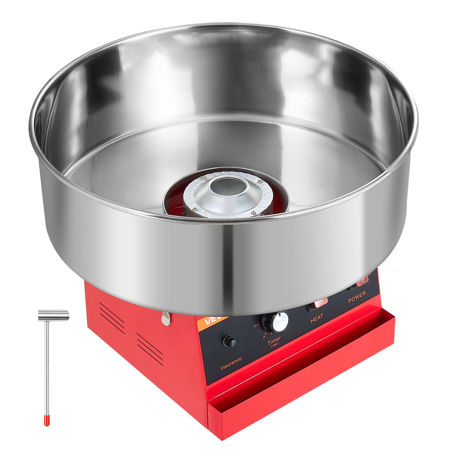VEVOR Cotton Candy Machine Commercial 1000W Electric Candy Floss Maker Red, Ideal for Home, Carnival, Birthday, Family Party, Easy Use with 20.5 in Stainless Steel Bowl, Storage Tray and Sugar Scoop