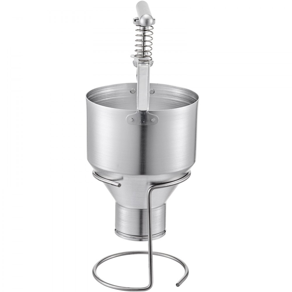 stainless steel VEVOR donut depositor with lever and stand.