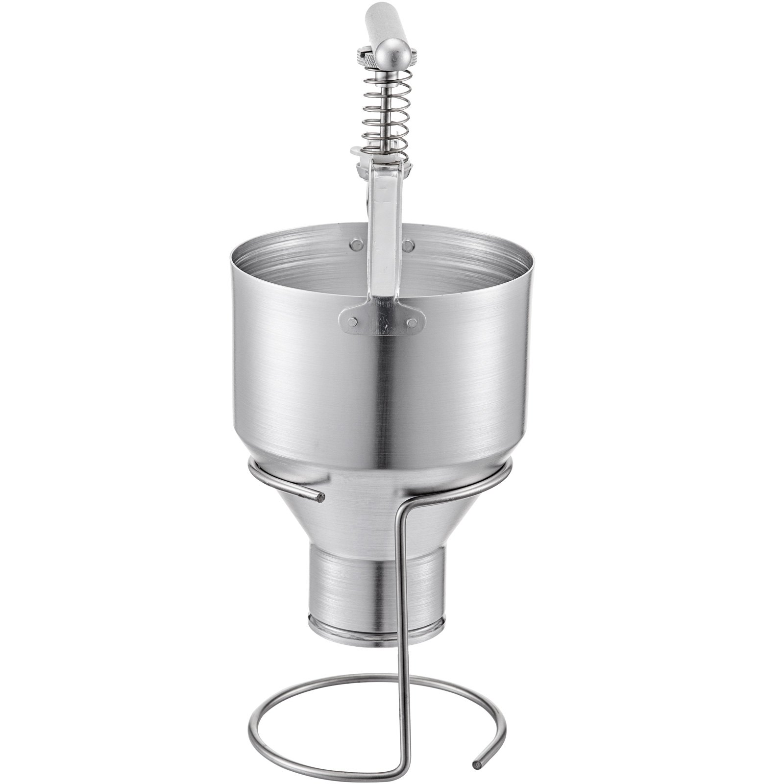 stainless steel VEVOR donut depositor with lever and stand.