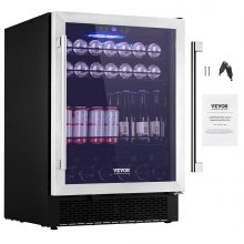 VEVOR Wine Cooler, 154 Cans Capacity Under Counter Built-in or Freestanding Wine Refrigerator, Beverage Cooler with Blue LED Light, Single Door, Child Lock for Drink Beer Soda Wine Water, ETL Listed