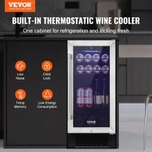 VEVOR Wine Cooler, 96 Cans Capacity Under Counter Built-in or Freestanding Wine Refrigerator, Beverage Cooler with Blue LED Light, Single Door, Child Lock for Drink Beer Soda Wine Water, ETL Listed