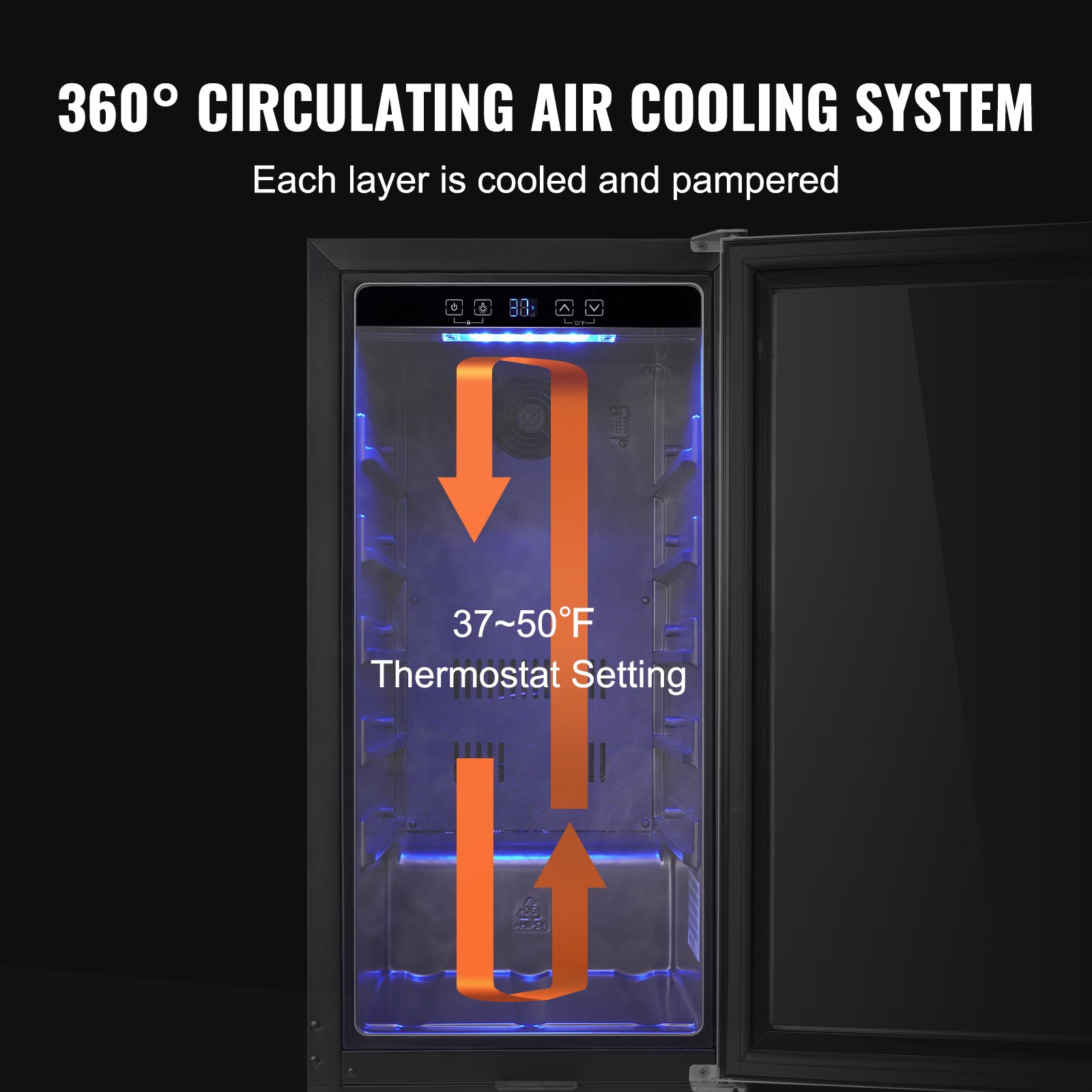 VEVOR Wine Cooler, 96 Cans Capacity Under Counter Built-in or Freestanding Wine Refrigerator, Beverage Cooler with Blue LED Light, Single Door, Child Lock for Drink Beer Soda Wine Water, ETL Listed