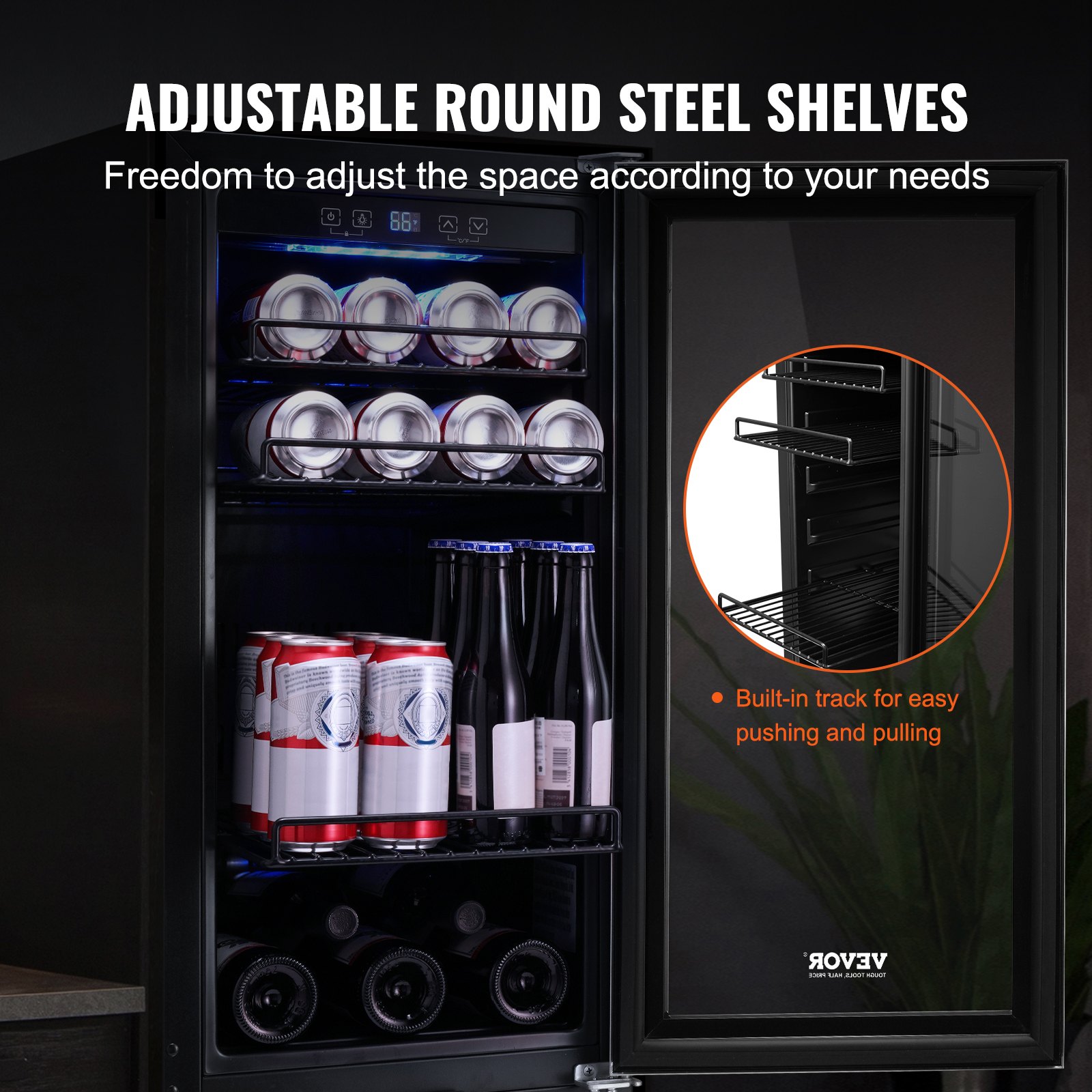 Wine Cooler, 96 Cans Capacity Under Counter Built-in or Freestanding Wine Refrigerator, Beverage Cooler with Blue LED Light, Single Door, Child Lock for Drink Beer Soda Wine Water, ETL Listed Wine Cooler, 96 Cans Capacity Under Counter Built-in or Freestanding Wine Refrigerator, Beverage Cooler with Blue LED Light, Single Door, Child Lock for Drink Beer Soda Wine Water, ETL Listed