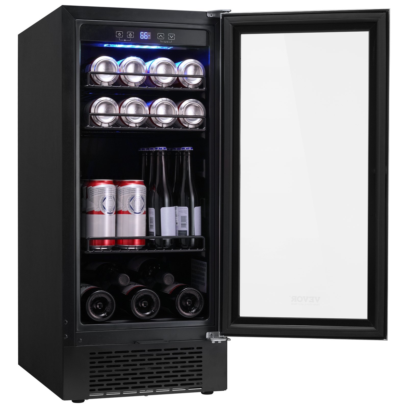 VEVOR Wine Cooler, 96 Cans Capacity Under Counter Built-in or Freestanding Wine Refrigerator, Beverage Cooler with Blue LED Light, Single Door, Child Lock for Drink Beer Soda Wine Water, ETL Listed