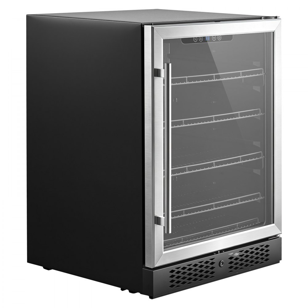 VEVOR 24 inch Wine Fridge 180 Can Beverage Cooler Refrigerator for Home Bar, Under Counter Built-in or Freestanding Compressor Refrigerator, with Lock, 38℉-50℉ Temp Control, Glass Door, LED lighting