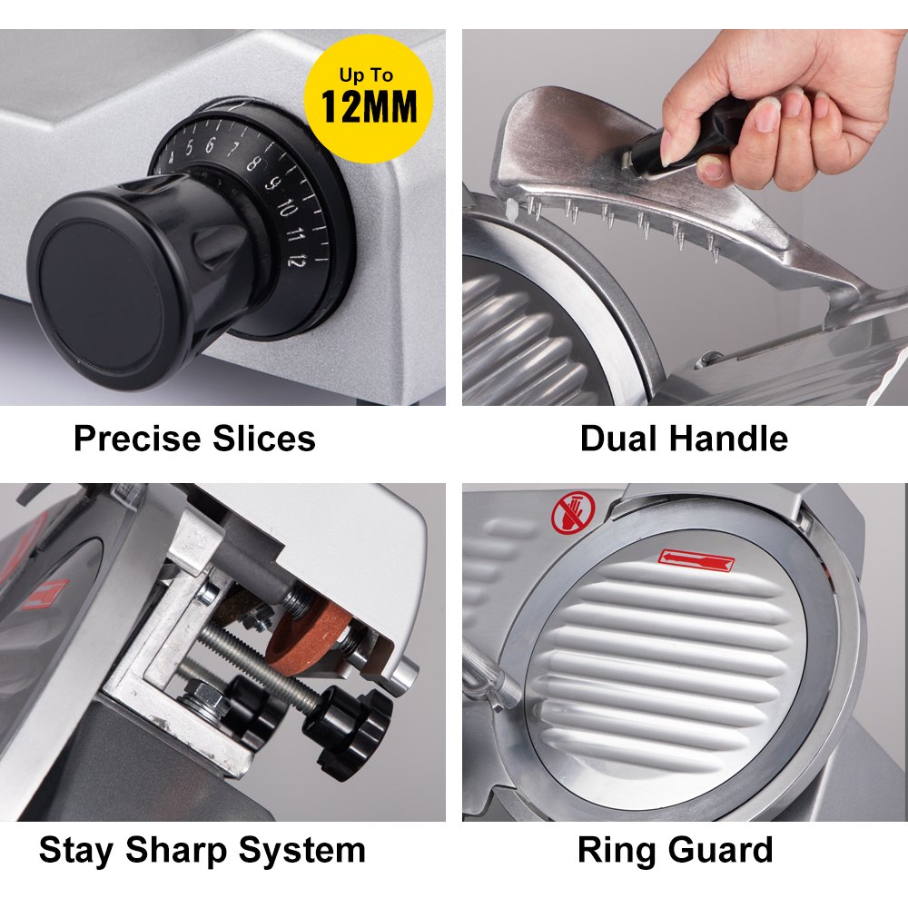 VEVOR Semi-Auto Electric Meat Slicer 10'' Food Slicer Electric Meat Slicer Adjust the Thick of Slicers between 0-0.47 inch/0-12 mm