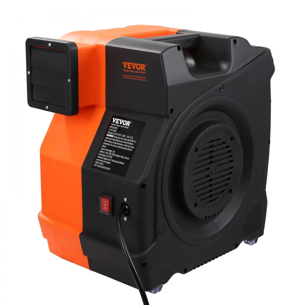 VEVOR inflatable blower in black and orange with control switch and power cable.