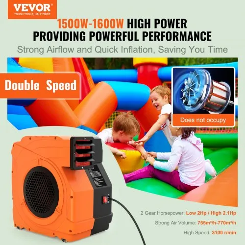 Soplador Inflable De 450 W Para Castillos Hinchables | Caudal De 720 M³/h Y Presión De 1500 Pa, Uso Comercial