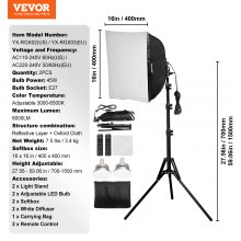 VEVOR Softbox Lighting Kit 16 in x 16 in 3000-6500K Adjustable for Shooting