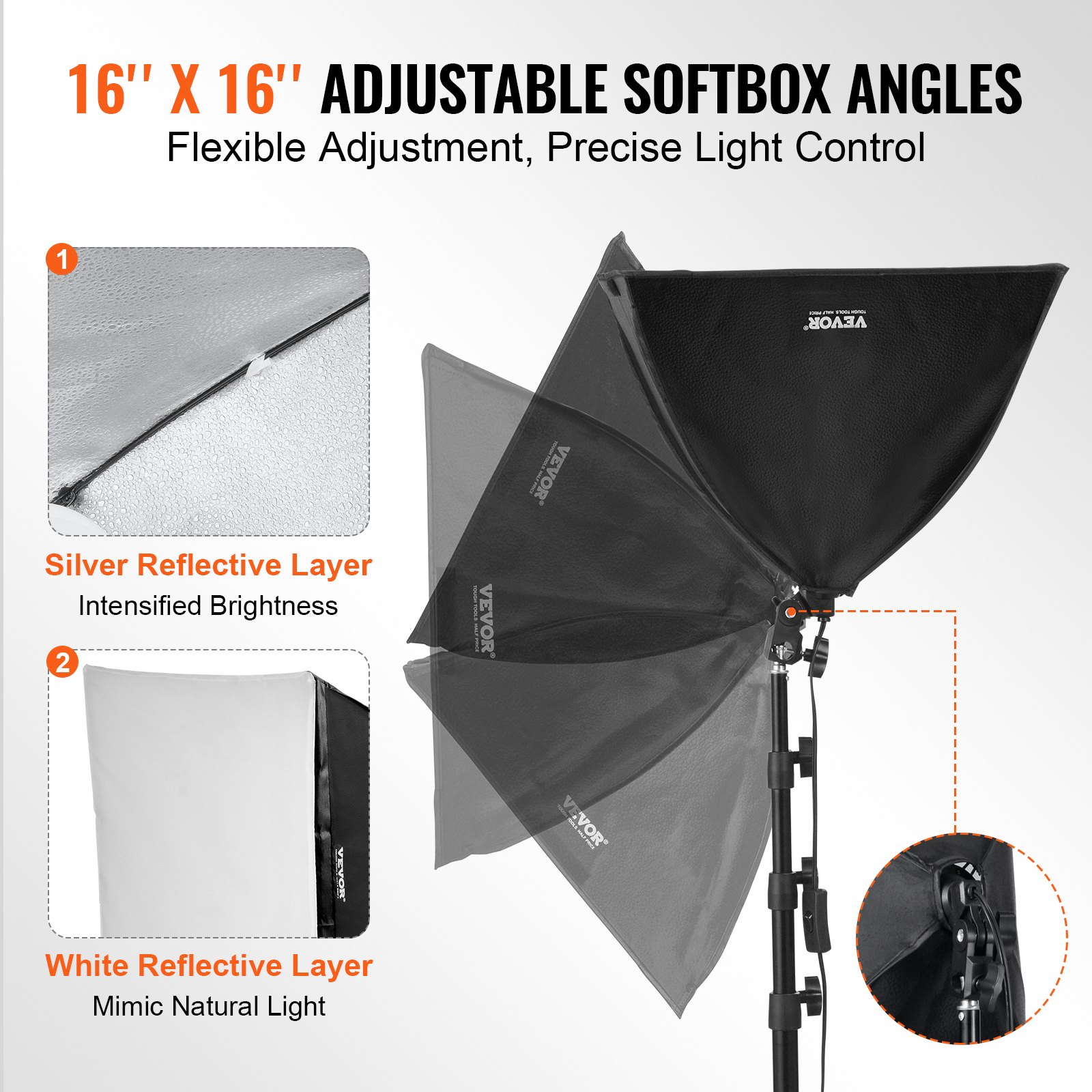 VEVOR Softbox Lighting Kit 40x40 cm / 16x16 inch 3000-6500K Adjustable for Shooting