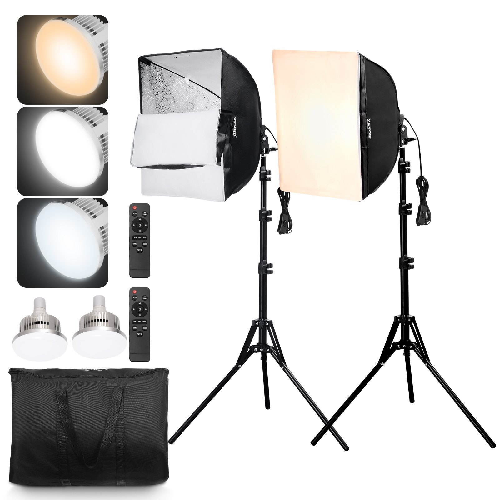 VEVOR Softbox Lighting Kit 40x40 cm / 16x16 inch 3000-6500K Adjustable for Shooting