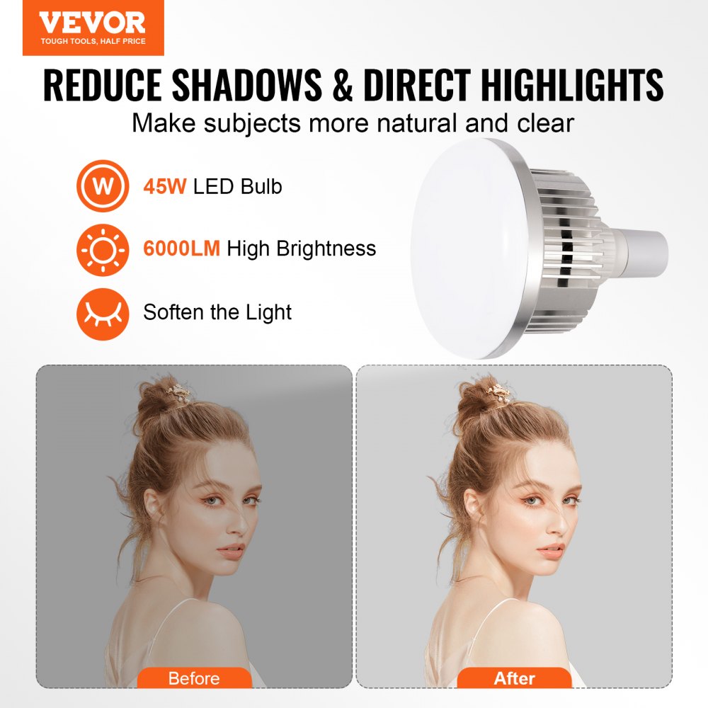 VEVOR Softbox Lighting Kit 50x70 cm / 20x28 inch 45W 3000-6500K LED Bulbs for Shooting