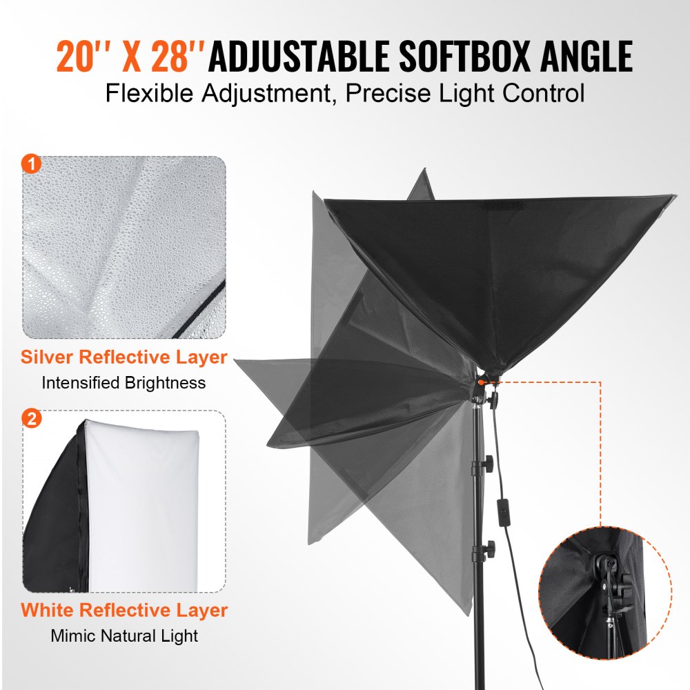 VEVOR Softbox Lighting Kit 50x70 cm / 20x28 inch 45W 3000-6500K LED Bulbs for Shooting