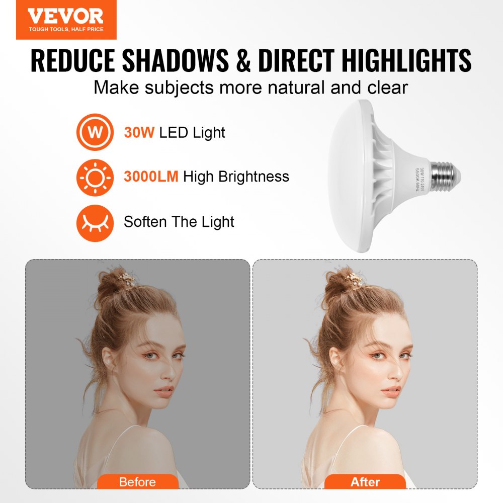 VEVOR Softbox Lighting Kit 50x70 cm / 20x28 in 30W 5500K LED Bulbs Adjustable Stand
