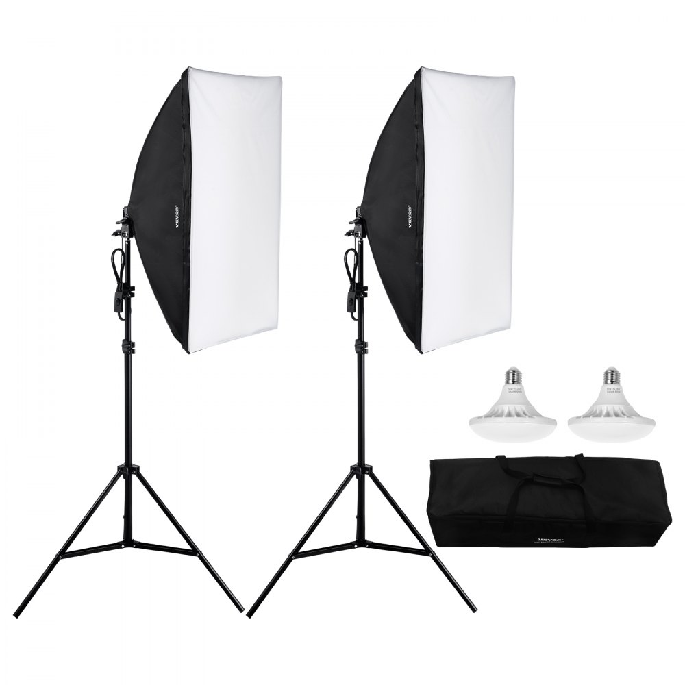 VEVOR Softbox Lighting Kit 50x70 cm / 20x28 in 30W 5500K LED Bulbs Adjustable Stand