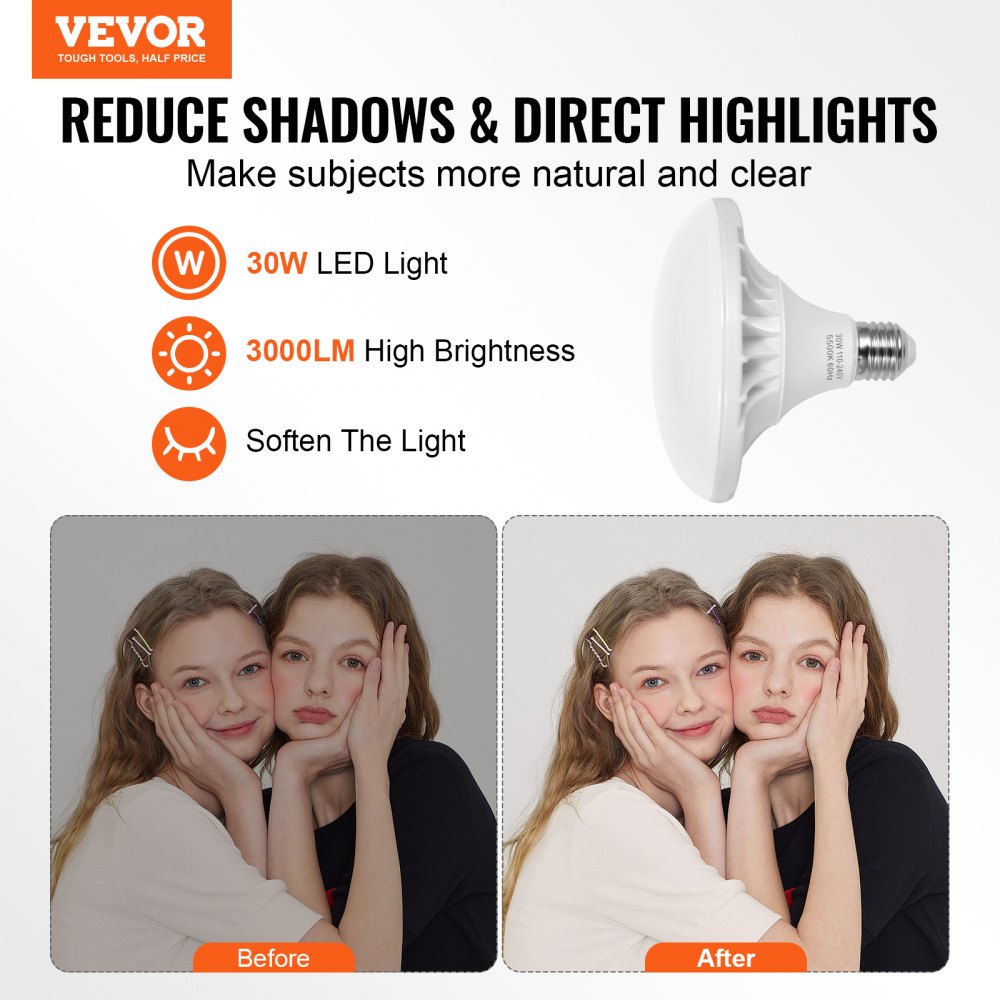 VEVOR Softbox Lighting Kit 60x60 cm / 24x24 in 30W 5500K LED Bulbs Adjustable Stand