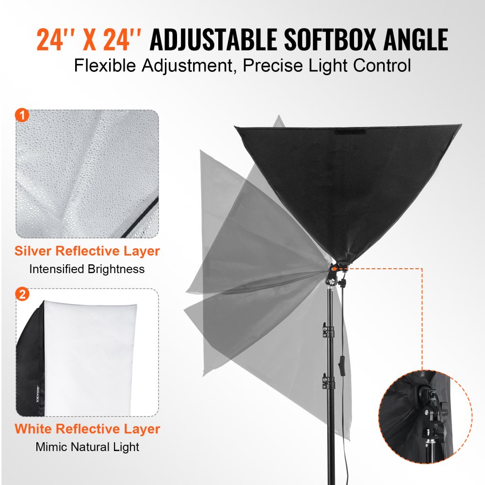 VEVOR Softbox Lighting Kit 60x60 cm / 24x24 in 30W 5500K LED Bulbs Adjustable Stand
