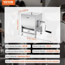 Manual Meat Mixer 120L Fixed Tank Mixing Max 120LB for Meat Sausage Mixer
