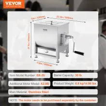 Manual Meat Mixer 30L Fixed Tank Mixing Max 30LB for Meat Sausage Mixer Machine
