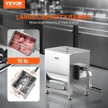 Manual Meat Mixer  Tank Mixing Max 15LB for Meat Sausage Mixer Machine Silver