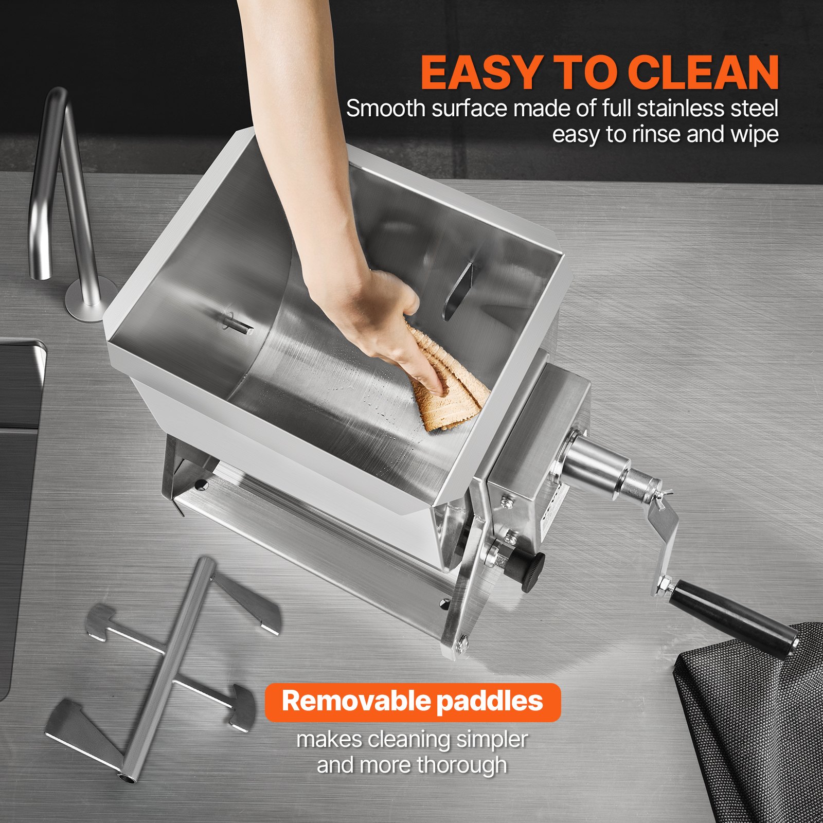 VEVOR Manual Meat Mixer, 10L Tilt Tank Meat Processing Equipment(Mixing Max 15LBS for Meat), Stainless Steel Meat Mixer, Sausage Mixer Machine with Lid Handle Gear Reducer, Ground Beef Hand Mixer