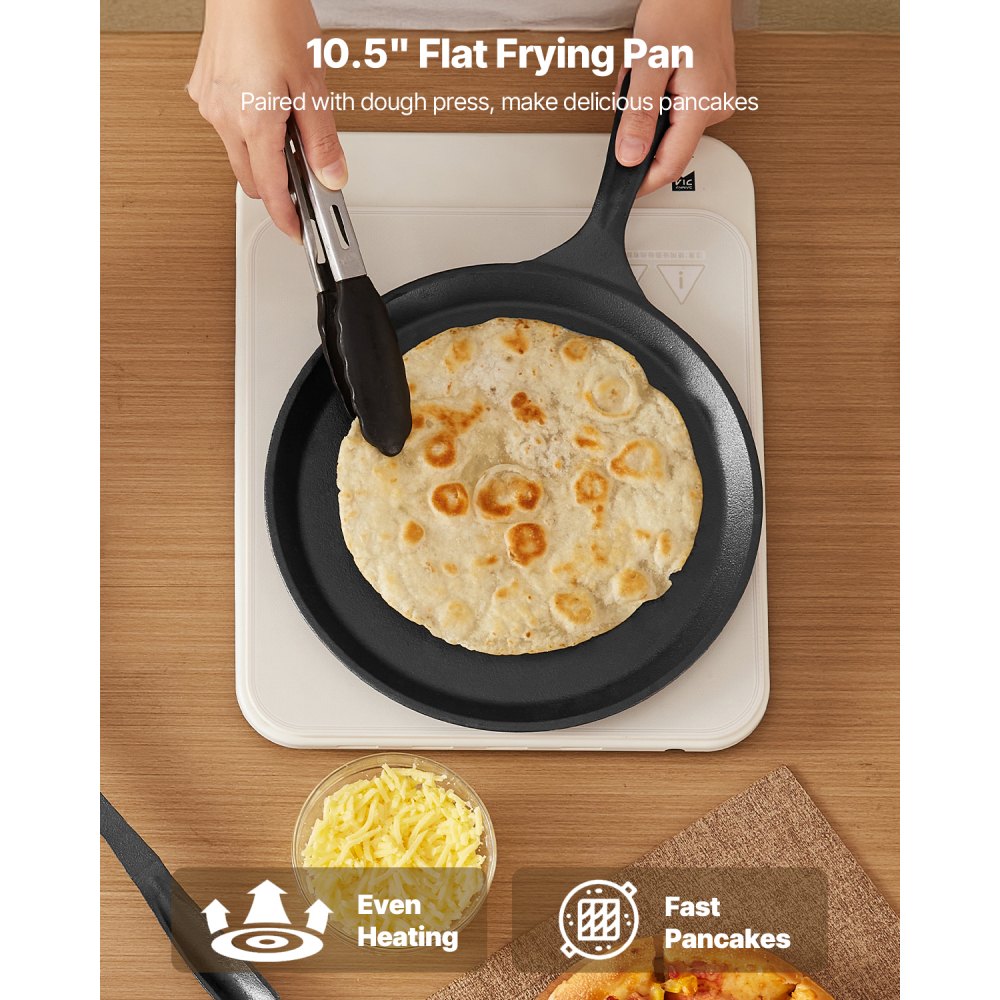 VEVOR Tortilla Press, 10 Inch Cast Iron Tortilla and Roti Maker, Heavy Duty Tortilladora Press, Pataconera Makers with Handle and 100 Pcs Parchment Paper, Dough Taco Press for Flour Tortilla, Tawa