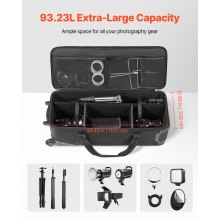 VEVOR Studio Equipment Trolley Case 46.46 x 14.57 x 11.81 in Rolling Camera Bag