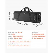 VEVOR Studio Equipment Trolley Case 118 x 37 x 30 cm Rolling Camera Bag