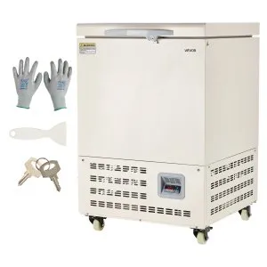 VEVOR Ultra Low Temperature Freezer, 58 L, −40℉ to −123℉ Adjustable Temp Range, with Rollers and Digital Display, 304 Stainless Steel Liner, Low Temperature Lab Freezer for Laboratory Samples Storage | VEVOR US