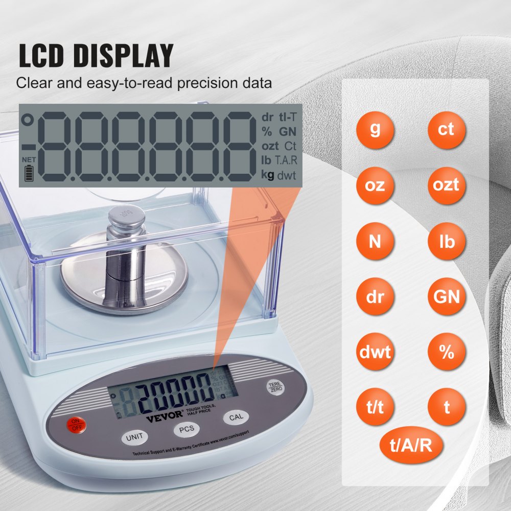 VEVOR Analytical Balance, 500 gram x 0.001g Accuracy High Precision Lab Scale, 13 Units Conversion Electronic Scientific Laboratory Scale with Windshield, LCD Display Digital Jewelry Weighing Scale