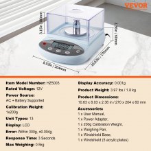 VEVOR Analytical Balance Lab Scale 500g x 0.001g 13 Units with Windshield LCD