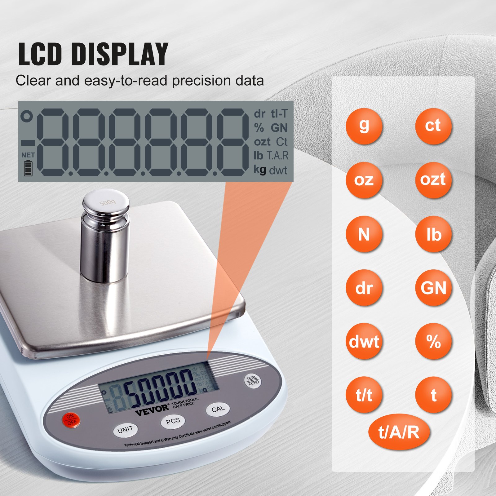 VEVOR Analytical Balance, 2000g x 0.01g Accuracy High Precision Lab Scale, 13 Units Conversion Electronic Scientific Laboratory Scale, LCD Display Digital Jewelry Weighing Scale for Lab, Jewelry
