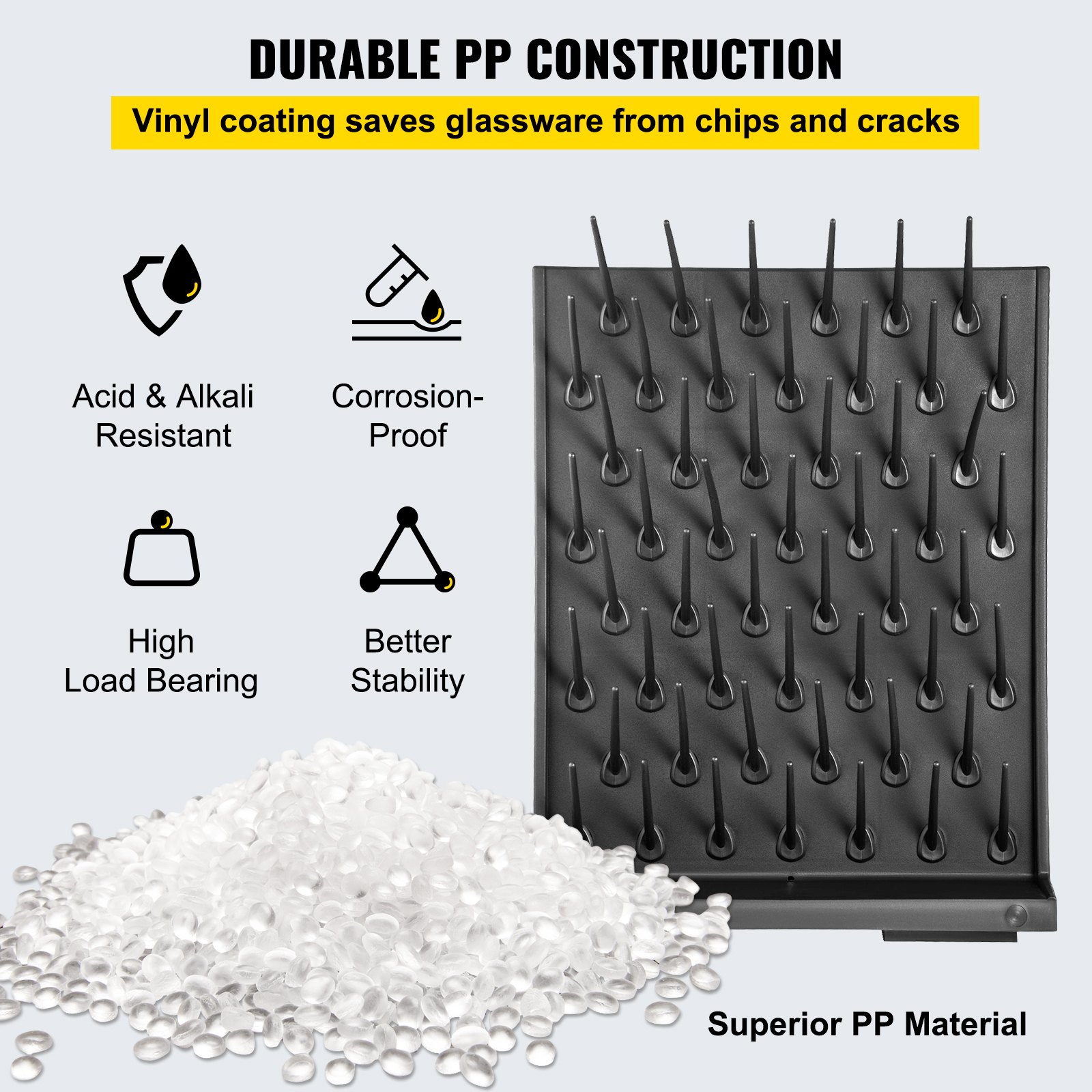 VEVOR Lab Drying Rack Wall Mount 52 Pillars Draining Rack Glassware Detachable