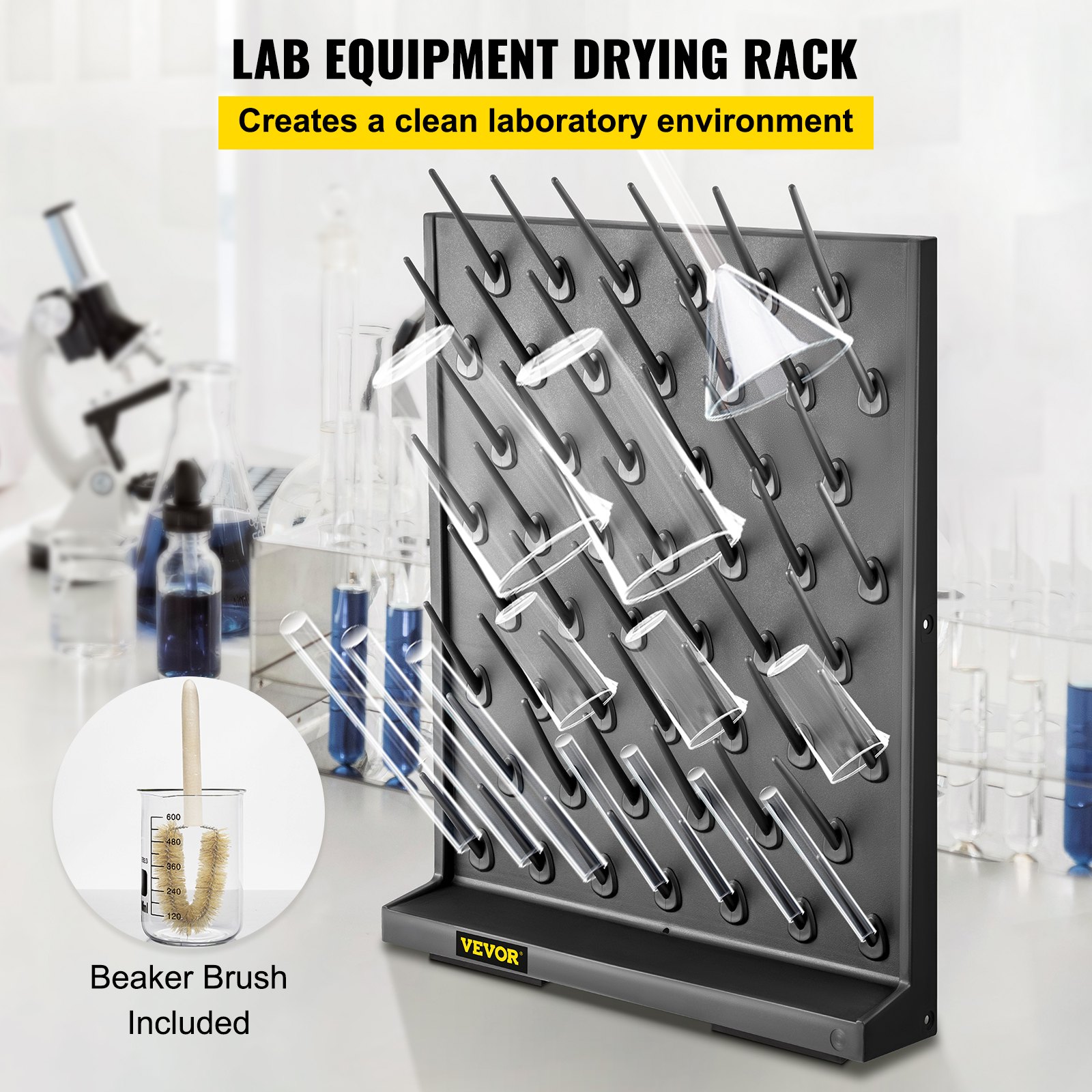 VEVOR Drying Rack for Lab Glassware Rack 52 Pegs PP Material Glassware Drying Rack Wall-Mount/Free-Standing Detachable Pegs Lab Glass Drying Rack for School Laboratory Utensil (52 Pegs)
