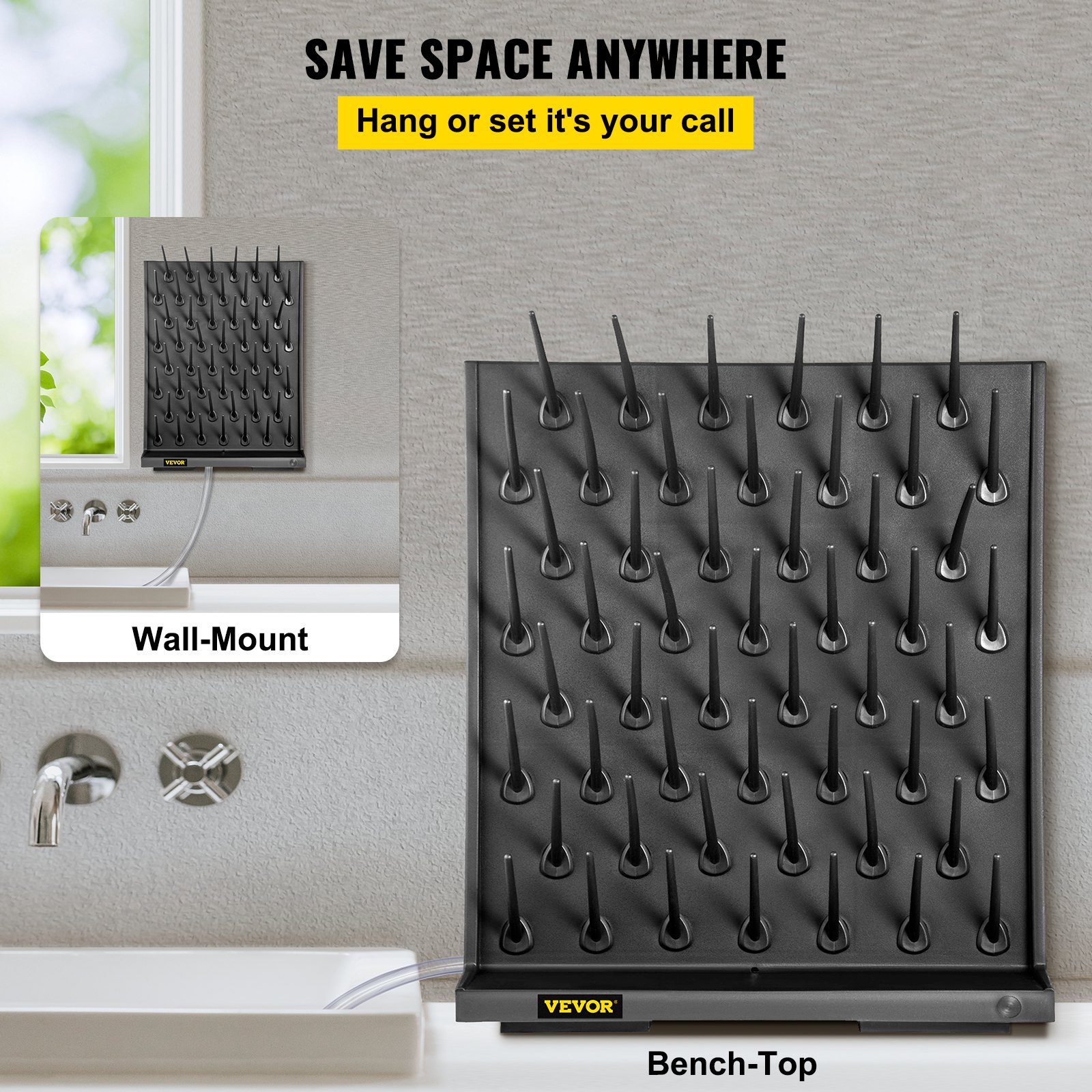 VEVOR Drying Rack for Lab Glassware Rack 52 Pegs PP Material Glassware Drying Rack Wall-Mount/Free-Standing Detachable Pegs Lab Glass Drying Rack for School Laboratory Utensil (52 Pegs)