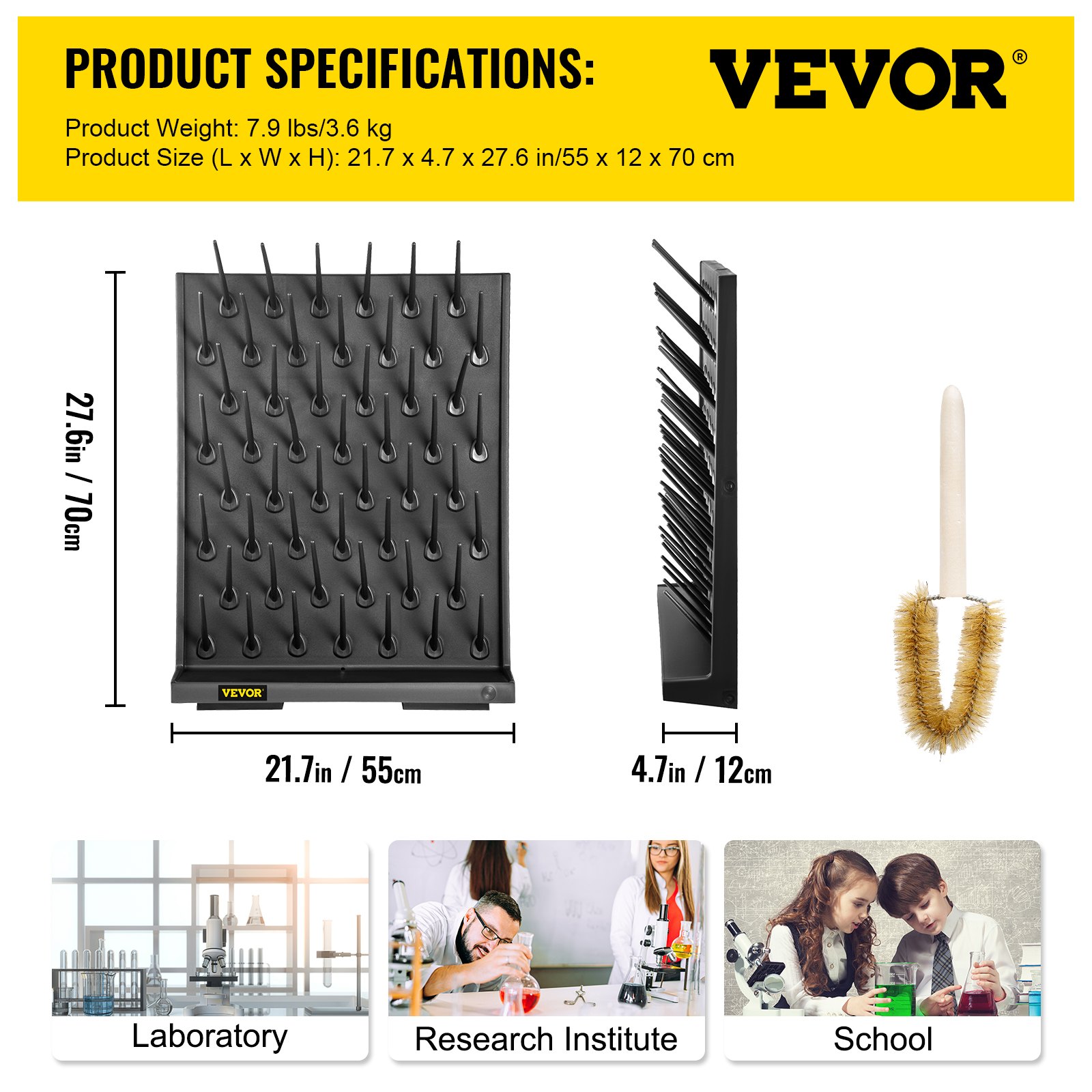 VEVOR Drying Rack for Lab Glassware Rack 52 Pegs PP Material Glassware Drying Rack Wall-Mount/Free-Standing Detachable Pegs Lab Glass Drying Rack for School Laboratory Utensil (52 Pegs)