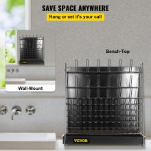 VEVOR Drying Rack for Lab, 90 Pegs Lab Glassware Rack Steel Wire Glassware Drying Rack Wall-Mount/Free-Standing Detachable Pegs Lab Glass Drying Rack Black Cleaning Frame for School Laboratory