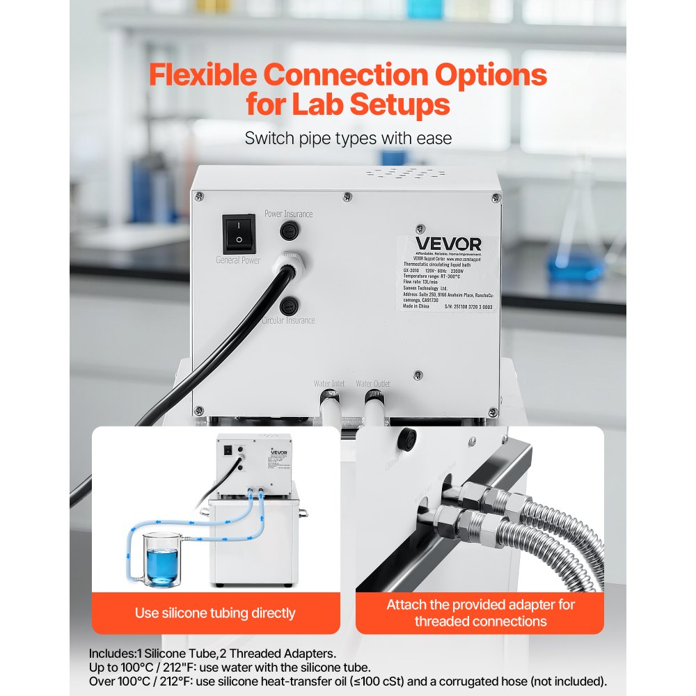 VEVOR Laboratory High-Temperature Circulating Oil Bath, Up to 300℃/572℉, 10 L Lab Constant Temperature Heating Tank, 0.1℃ High Precision, Internal and External Dual Circulation, for Laboratory