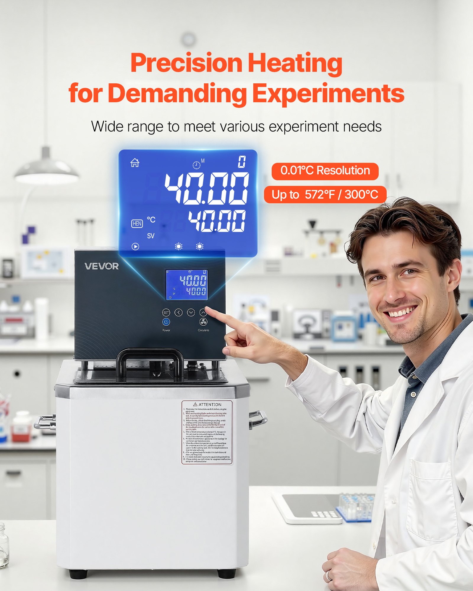 VEVOR Laboratory High-Temperature Circulating Oil Bath, Up to 300℃/572℉, 10 L Lab Constant Temperature Heating Tank, 0.1℃ High Precision, Internal and External Dual Circulation, for Laboratory