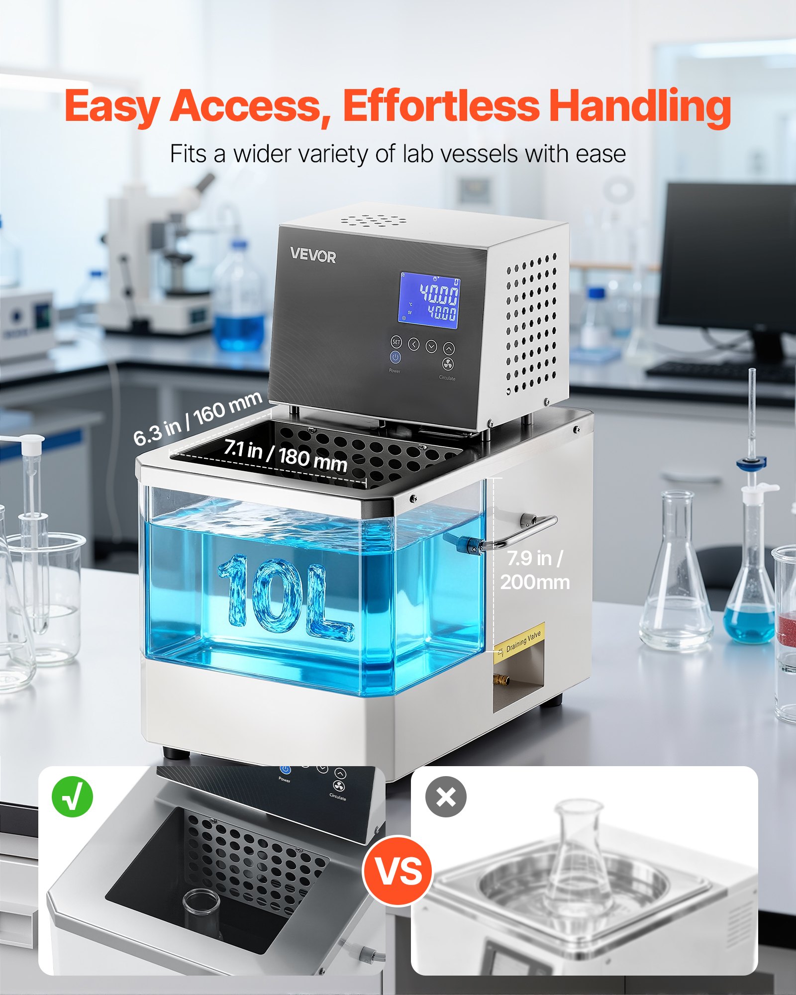 VEVOR Laboratory High-Temperature Circulating Oil Bath, Up to 300℃/572℉, 10 L Lab Constant Temperature Heating Tank, 0.1℃ High Precision, Internal and External Dual Circulation, for Laboratory