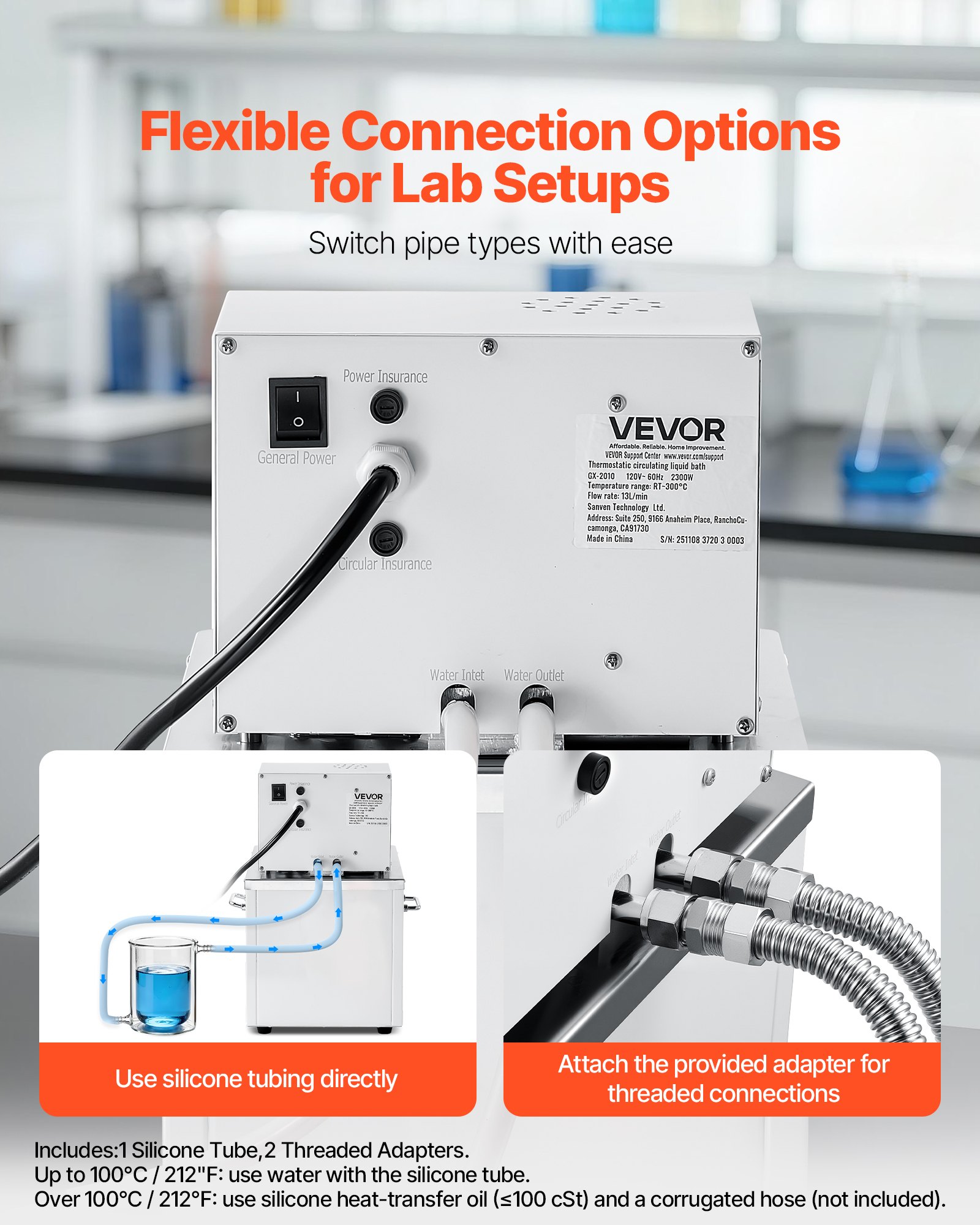 VEVOR Laboratory High-Temperature Circulating Oil Bath, Up to 300℃/572℉, 10 L Lab Constant Temperature Heating Tank, 0.1℃ High Precision, Internal and External Dual Circulation, for Laboratory