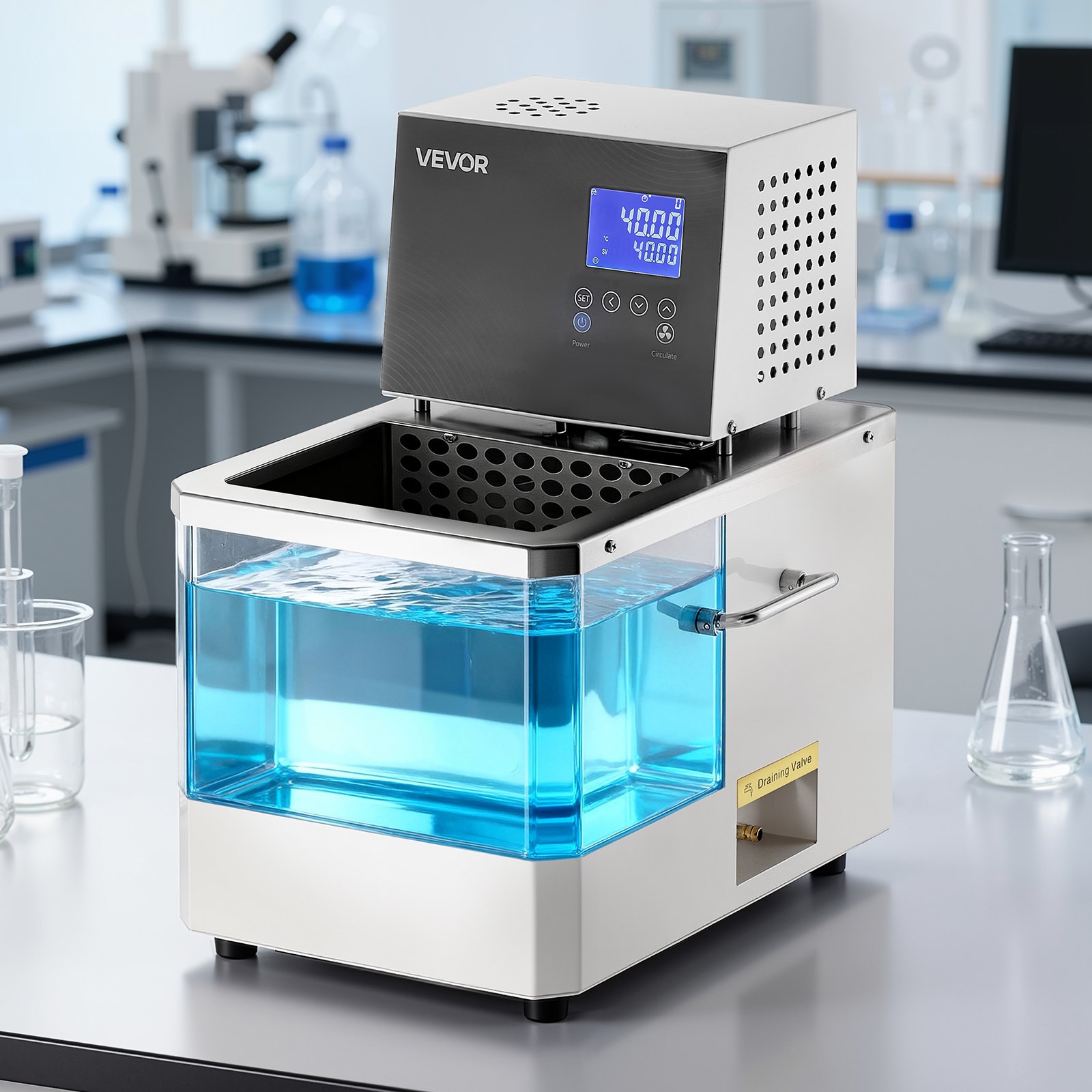 VEVOR Laboratory High-Temperature Circulating Oil Bath, Up to 300℃/572℉, 10 L Lab Constant Temperature Heating Tank, 0.1℃ High Precision, Internal and External Dual Circulation, for Laboratory