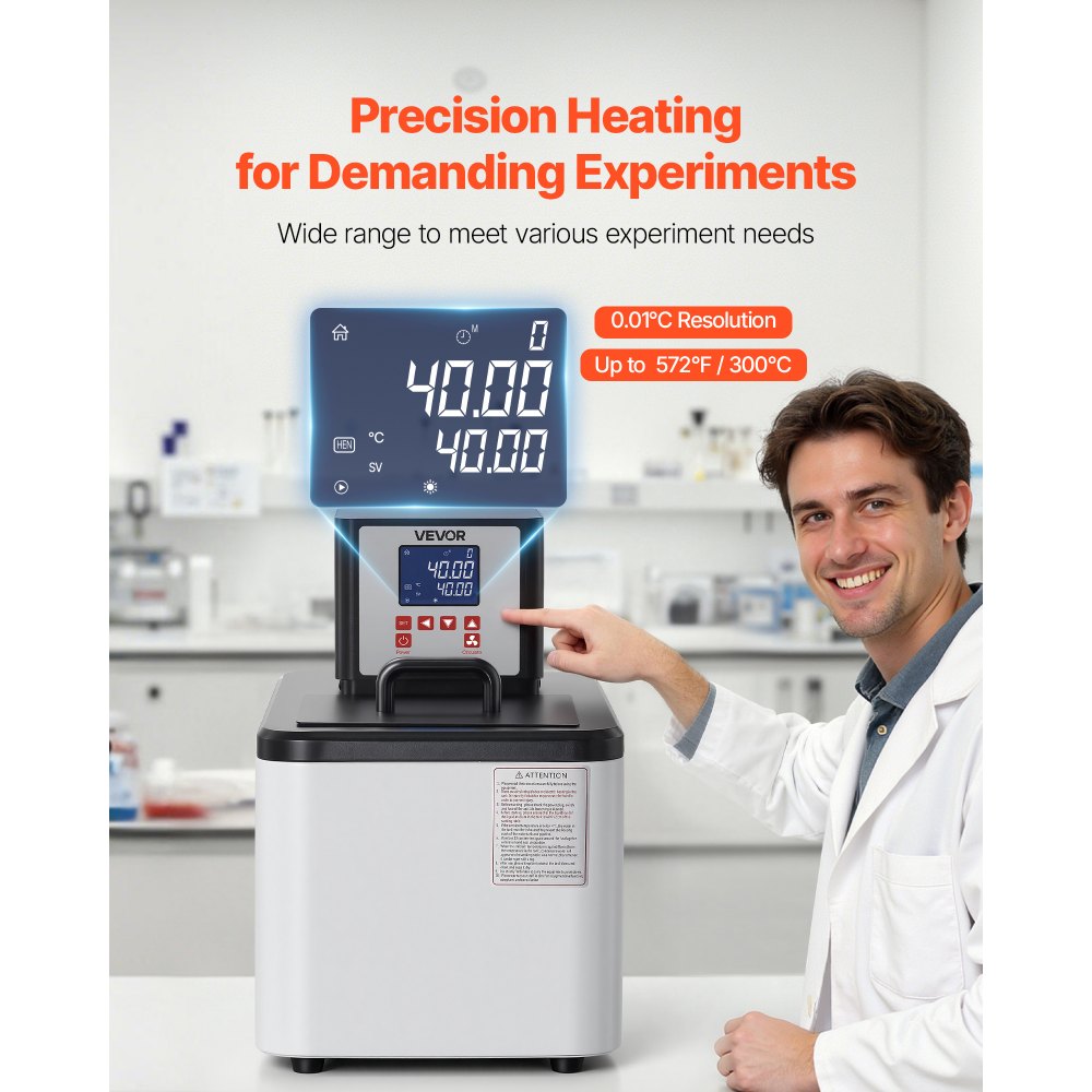 VEVOR Laboratory High-Temperature Circulating Oil Bath, Up to 300℃/572℉, 15 L Lab Constant Temperature Heating Tank, 0.1℃ High Precision, Internal and External Dual Circulation, for Laboratory