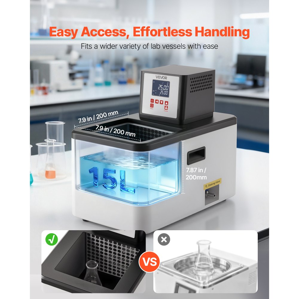 VEVOR Laboratory High-Temperature Circulating Oil Bath, Up to 300℃/572℉, 15 L Lab Constant Temperature Heating Tank, 0.1℃ High Precision, Internal and External Dual Circulation, for Laboratory