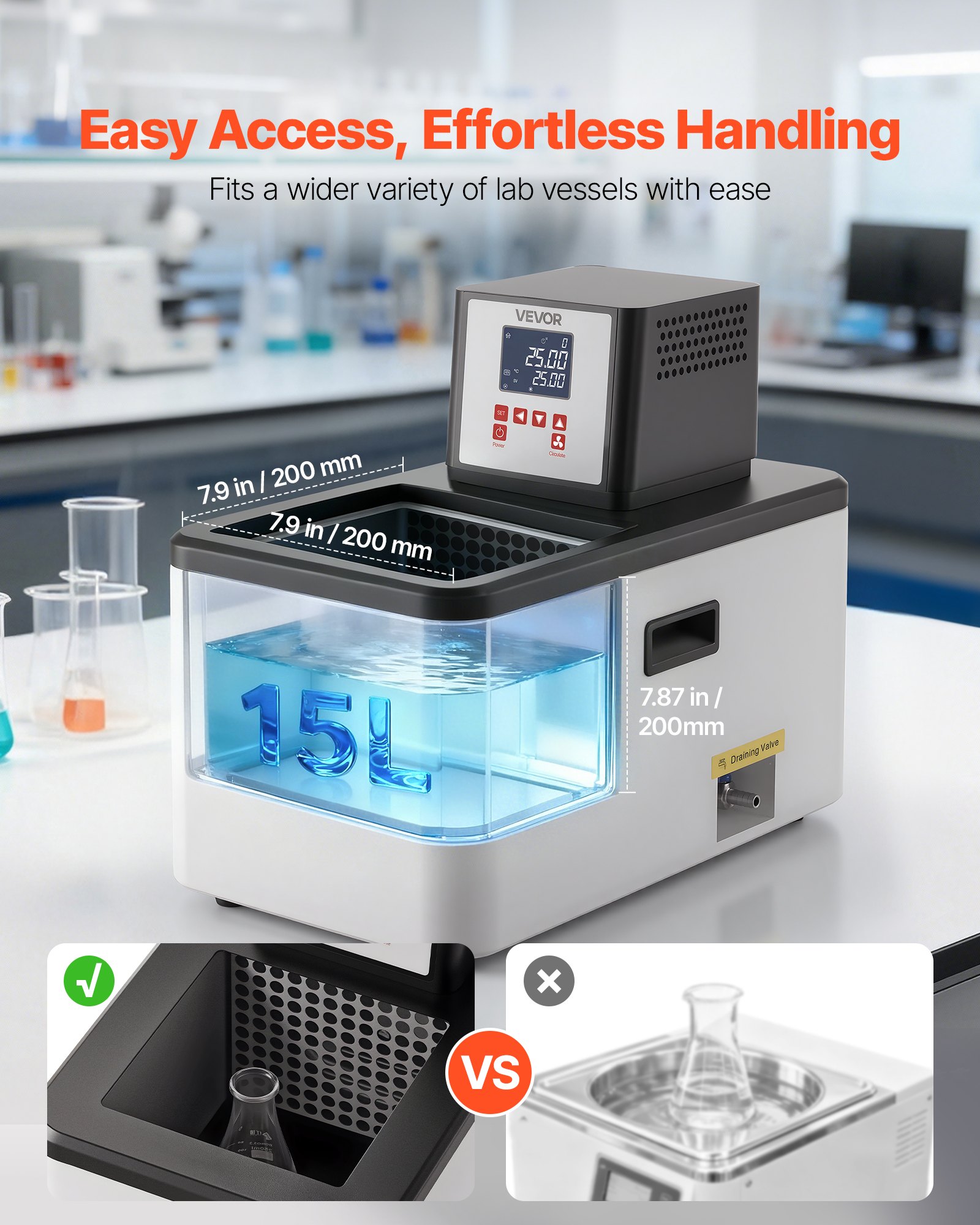 VEVOR Laboratory High-Temperature Circulating Oil Bath, Up to 300℃/572℉, 15 L Lab Constant Temperature Heating Tank, 0.1℃ High Precision, Internal and External Dual Circulation, for Laboratory