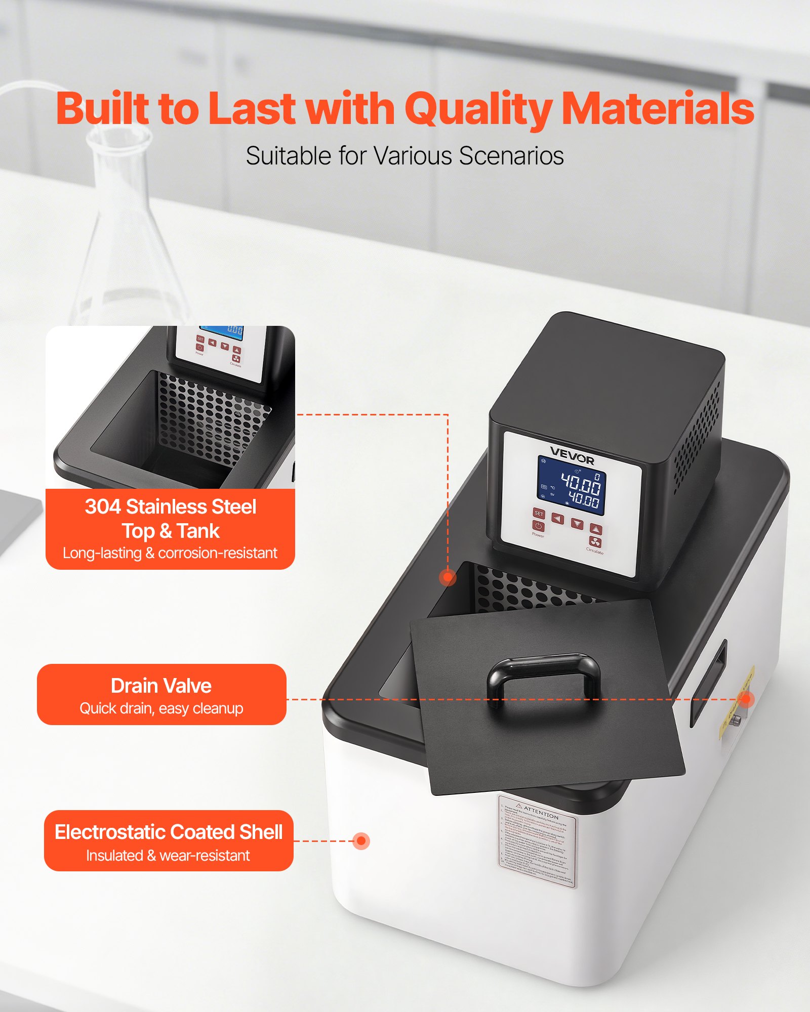 VEVOR Laboratory High-Temperature Circulating Oil Bath, Up to 300℃/572℉, 15 L Lab Constant Temperature Heating Tank, 0.1℃ High Precision, Internal and External Dual Circulation, for Laboratory