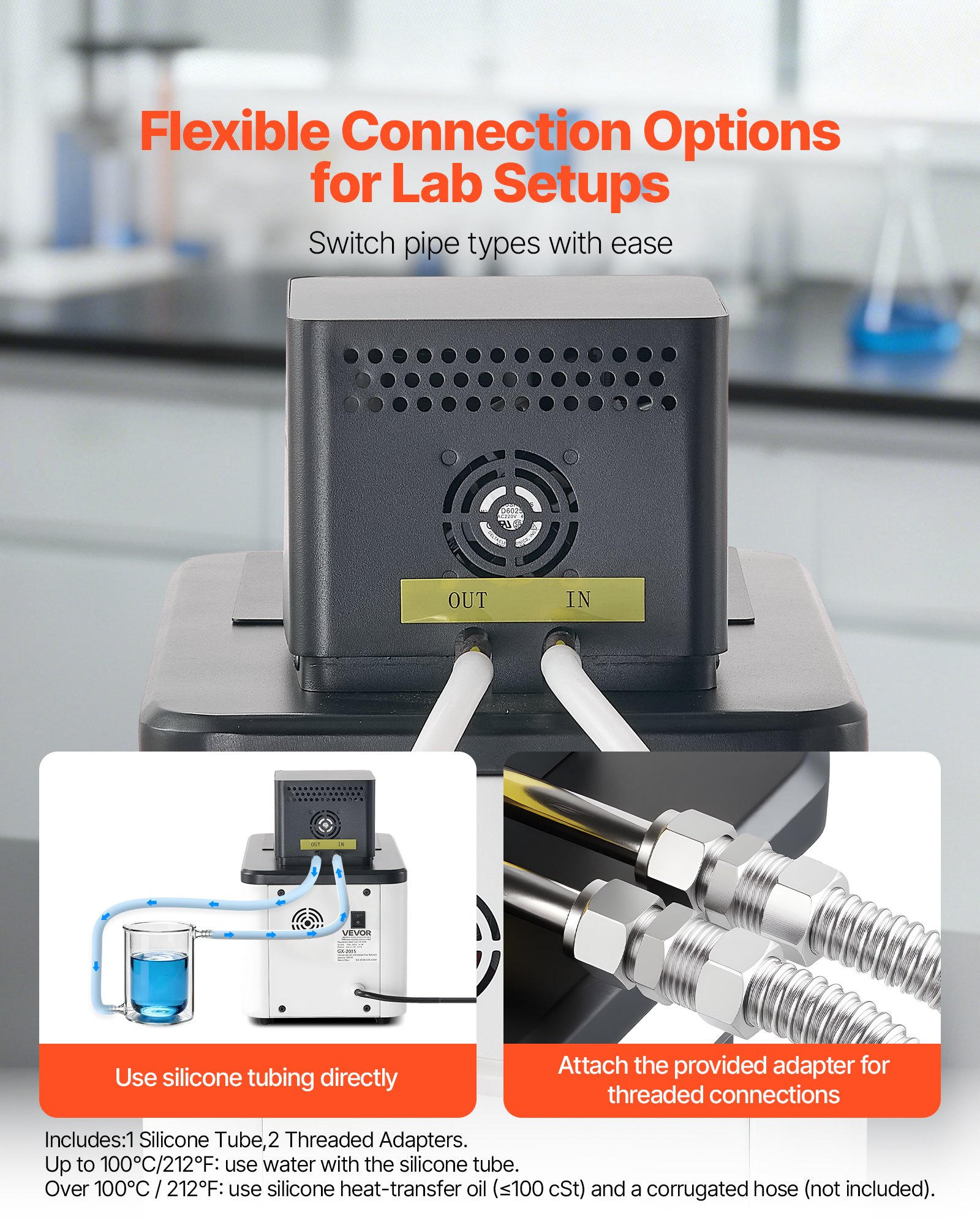 VEVOR Laboratory High-Temperature Circulating Oil Bath, Up to 300℃/572℉, 15 L Lab Constant Temperature Heating Tank, 0.1℃ High Precision, Internal and External Dual Circulation, for Laboratory