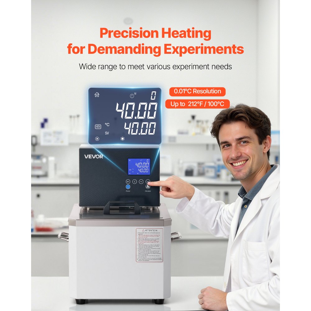 VEVOR Laboratory High-Temperature Circulating Oil Bath, Up to 100℃/212℉, 6 L Lab Constant Temperature Heating Tank, 0.05℃ High Precision, Internal and External Dual Circulation, for Laboratory