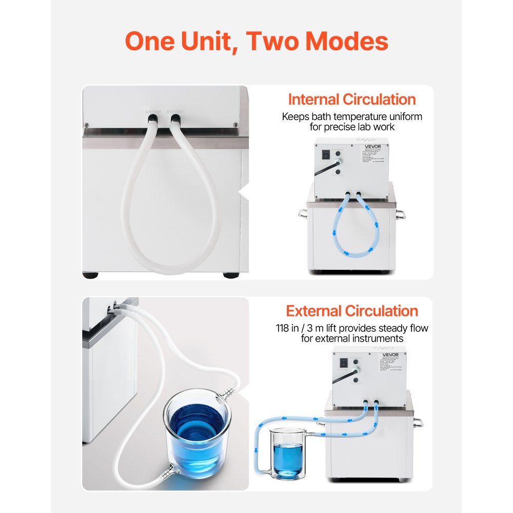 VEVOR Laboratory High-Temperature Circulating Oil Bath, Up to 100℃/212℉, 6 L Lab Constant Temperature Heating Tank, 0.05℃ High Precision, Internal and External Dual Circulation, for Laboratory